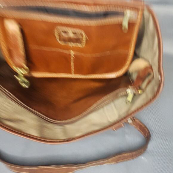 Vintage Brahmin Tote Brown Tuscan Leather Croc Trim Detail Shoulder Bag Rustic - Picture 9 of 10